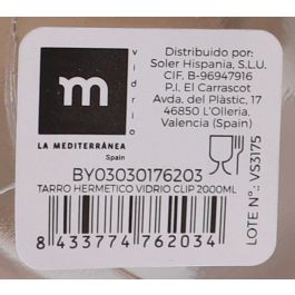 La Mediterranea Tarro Hermético de Vidrio con Cierre Clip, 2000 ml (6 Unidades)