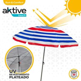 Sombrilla de playa Aktive Azul Rojo Multicolor Plateado Ø 160 cm 160 x 167 x 160 cm (12 Unidades)