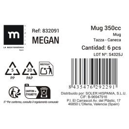 Taza Prb 350 ml con dibujos surtidos "Megan" - La Mediterranea (36 Unidades) Taza Prb 350 ml con dibujos surtidos "Megan" - La Mediterranea (36 Unidades)