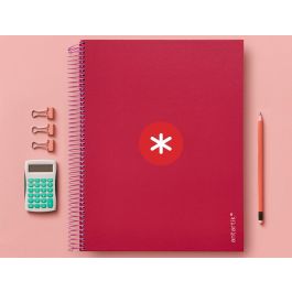 Cuaderno Espiral A4 Micro Antartik Tapa Forrada 120H 100 gr Cuadro 5 mm 5 Bandas 4 Taladros Color Frambuesa