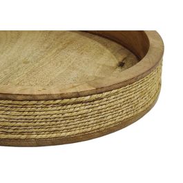 DKD Home Decor Centro de Mesa Cottage de Mango, Cuerda y Hierro Marrón, Asas, Colección Indianrope 30 x 10 x 30 cm
