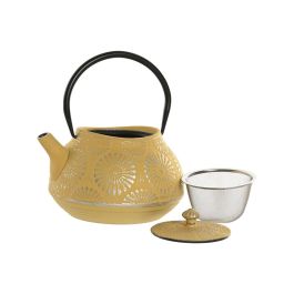 DKD Home Decor Tetera Oriental de Hierro Fundido 1.2L Amarillo Turquesa Apta para Lavavajillas y Gas