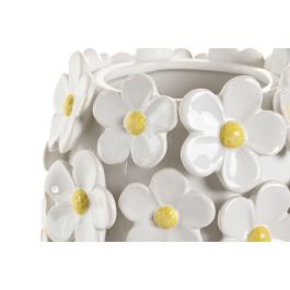 DKD Home Decor Jarrón Shabby Blanco Amarillo 18 x 18 x 27 cm con Margaritas