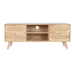 DKD Home Decor Mueble TV Scandi Natural 120 x 48 x 30 cm Rubberwood y Ratán