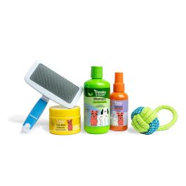 Tresky & Friends Estuche de Lujo para Perros, Set de Cosmética y Cuidado con Champú Té Verde, Fragancia Melocotón, Bálsamo Manzanilla, Cepillo y Juguete