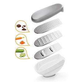 Metaltex Rap-box Rallador con Contenedor 3 en 1 de 21 cm, 3 Cuchillas Acero Inoxidable, Pies Antideslizantes y Tapa