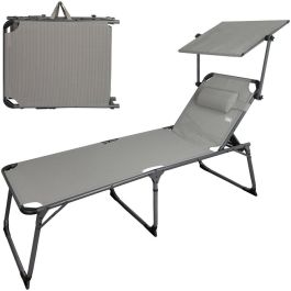 Tumbona de playa plegable aluminio con parasol textileno gris aktive 193x67x48/96 cm Precio: 89.9514. SKU: B1CWBEJ8BC