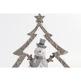 DKD Home Decor Figura Decorativa de Navidad Árbol Moderna Resina Blanco y Gris con Luz LED, Funciona con 3 Pilas LR44, 5 x 23.5 x 21.5 cm