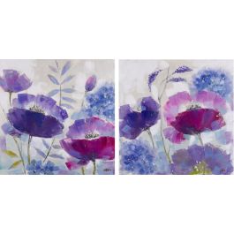 DKD Home Decor Cuadro Shabby Lila Lienzo Pino Amapolas 80 x 80 x 3.5 cm (2 Unidades) Precio: 45.50000026. SKU: S3038944