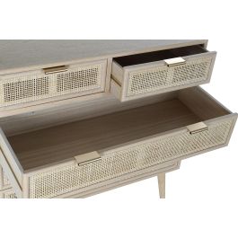 DKD Home Decor Cómoda Scandi Rejilla Natural 5 Cajones Paulownia MDF Marrón Claro Dorado 39.5 x 81 x 80 cm