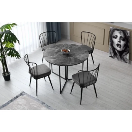 Mesa de comedor redonda Aucune Antracita para 4 personas - 100 x 100 x 72 cm MEN8683342538817