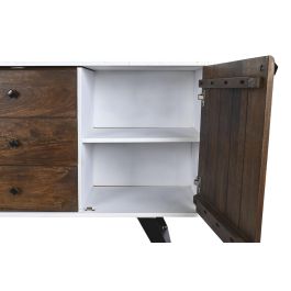 DKD Home Decor Buffet Moderno Madera de Mango Blanco Marrón Oscuro 150x40x80 cm con 3 Cajones, 2 Puertas y 2 Estantes
