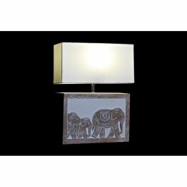 DKD Home Decor Lámpara de Sobremesa Indio de Mango y Poliéster E27 Marrón Blanco 12 x 41 x 33 cm
