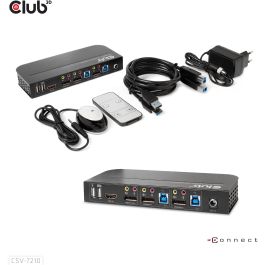 Club3D CSV-7210 KVM Switch 4K 60Hz 2 Puertos DP a HDMI o DP/2xUSB/Audio - Conexión de audio y Plug & Play