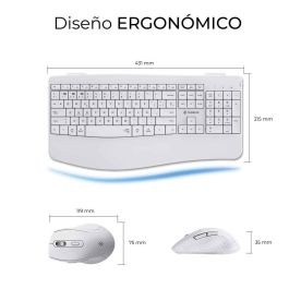 Subblim SUBKBC-DCOPW1 Teclado y Ratón Inalámbrico Ergonómico Combo Dual Office Prowave, BT+USB, Recargable, Silencioso, Blanco