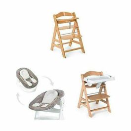 HAUCK Trona Bebé Evolutionary Alpha + Madera - Asiento y reposapiés ajustables - Arnés 5 puntos - Desde 6 meses hasta 90 kg