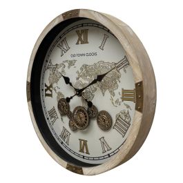 DKD Home Decor Reloj de Pared Vintage Abeto y Cristal Blanco Natural 63.5 cm