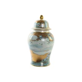 DKD Home Decor Tibor Moderno de Porcelana con Tapa, Azul Dorado, 23 x 43 x 23 cm - Colección Ethan