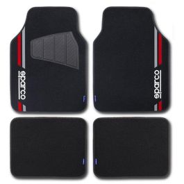 Sparco Alfombra Moqueta Corsa Roja SPCF508RD con Logo y Franja Roja de Goma, Juego de 4 Unidades, Universales, Antideslizantes, Fáciles de Limpiar