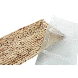 DKD Home Decor Bandeja Básicos de Cristal y Fibra Transparente y Natural para Decoración del Hogar - 42x20x3.5 cm
