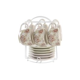 DKD Home Decor Juego Tazas Café Tradicional Colección Ivy&daisy 2022 Verde Beige 180 ml Apto Microondas y Lavavajillas Set de 6
