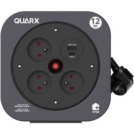 Carrete - QUARX - S-Box - 12m, 3 tomas de 16A, USB Tipo A y C