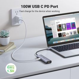 Ugreen USB-C Hub 6 en 1 con 2 USB 3.0, HDMI 4K, Gigabit Ethernet RJ45, Lector SD/TF y Carga PD