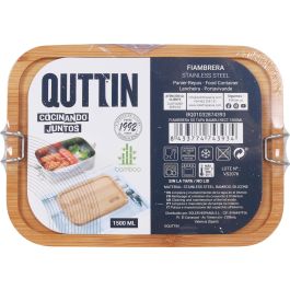 Quttin Fiambrera Rectangular de Acero Inoxidable con Tapa de Bambú, 1500 ml, 20.5 x 15 x 7.7 cm