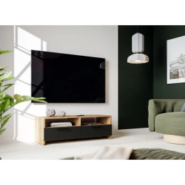 Mueble TV FINBNT12M709 Estilo Contemporáneo Roble y Negro 2 Solapas + 2 Nichos L 95 x P 36 x H 34.5 cm