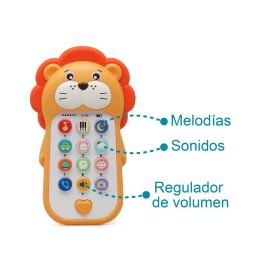 KioKids Teléfono Musical León para Bebés con Sonidos de Animales, Luces y Melodías, Estimula Vista y Oído, +6 Meses