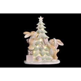 DKD Home Decor Figura de Navidad Fantasía Árbol LED Resina Verde Marrón Gris 16 cm Alto (Funciona con 3 Pilas LR44) (2 Unidades)