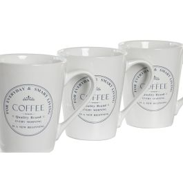 DKD Home Decor Mug Básicos, Set de 4 Tazas de Gres Blanco con 300 ml de Capacidad