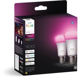 Philips Hue Pack de 2 Bombillas LED A60 Conectadas, Luz Blanca y de Colores, E27 8.1W 1000-2000K 1100 Lúmenes AABLF16099