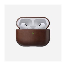 Nomad Modern Leather Case Funda de Cuero Marrón para Apple AirPods Pro 2, Material: Cuero, Microfibra y Policarbonato