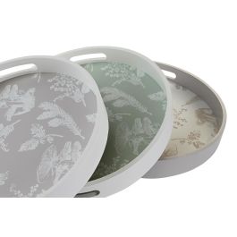 DKD Home Decor Bandeja Atlantic Forest 2022 MDF Marron Claro Blanco Verde Blanco 35 x 35 x 5 cm (3 Unidades)