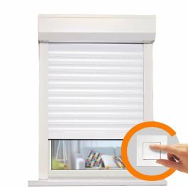 France Combi Persiana enrollable PVC doble pared, motor eléctrico cableado con interruptor, cajuela y correderas aluminio, 1,4 x 1,2 m, Blanco