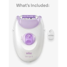 Braun 3-000 Epiladora Silk-épil 3 con 20 Pinzas MicroGrip, Luz Integrada, 2 Velocidades y Alimentación por Corriente Alterna Púrpura Blanco