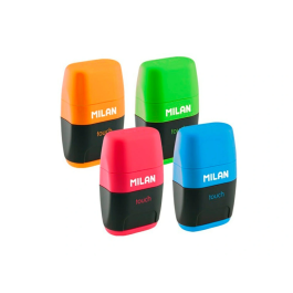 Milan Sacapuntas Compact Touch Duo Plástico 2 Usos con Goma y 2 Recambios de Goma