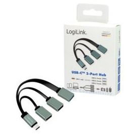 LogiLink UA0315 Hub USB 3.1 Type-C de 3 Puertos, Velocidad 5000 Mbit/s, Negro y Gris