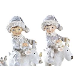 DKD Home Decor Figura Navidad Moderna Niña de Resina Azul, Gris y Blanco 7.5x13.5x17 cm (2 Unidades) Surtidas