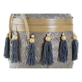 DKD Home Decor Cesta Balines para Almacenamiento y Decoración, Set de 3 Piezas de Bambú con Flecos Natural y Blanco, 39x55x39 cm