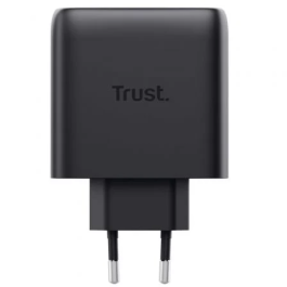 Trust Cargador GaN Maxo de Pared 65W 25525 - 2 Puertos USB-C PD 3.0 + PPS, Cable 2 m Incluido, 50% Material Reciclado, Compacto, Carga Rápida para Portátil, Tablet y Móvil