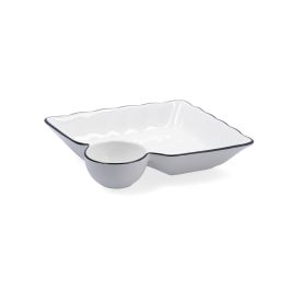 Quid Plato Dipear Porcelana Gastro Black 19,5x18,5 cm, Pack de 6 Unidades, Blanco y Negro, Apto Lavavajillas y Microondas