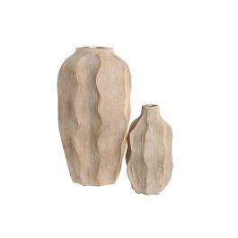 DKD Home Decor Jarrón Romántico Beige de Gres con Ondas 25 x 50 x 25 cm