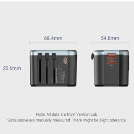 Vention FJCB0 Adaptador de Pared Universal para Viaje 3 Puertos USB (1xUSB-C + 2xUSB-A) 20W Carga Rápida EU UK US AU China Negro