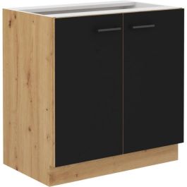 Mueble bajo - MODENA - 80 cm - 2 puertas batientes - Roble artesanal y negro mate - CUISINIER Mueble bajo - MODENA - 80 cm - 2 puertas batientes - Roble artesanal y negro mate - CUISINIER