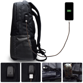 EWENT EW2529 Mochila Urbana para Portátil 17.3" Negra, Puerto USB Carga, Resistente al Agua, Compartimentos Organizadores y Tablet