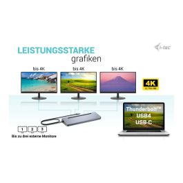 i-tec USB-C ERGO DOCK + CHARGER Estación de Carga y Conexión Doble 4K con Power Delivery 100W, Plata
