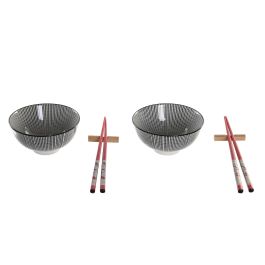 DKD Home Decor Set de Sushi Oriental Negro, Juego de 6 Piezas de Bambú y Gres, Apto para Microondas y Lavavajillas, Medidas 21x30x7 cm