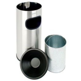 PROBBAX - AT-2030-MSSTL - Papelera de interior con cenicero 30 L - 25 cm Ø x 65 cm de alto - Acero brillante